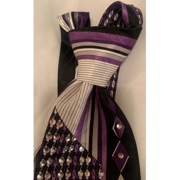 Black w/Purple & White Rhinestone Necktie